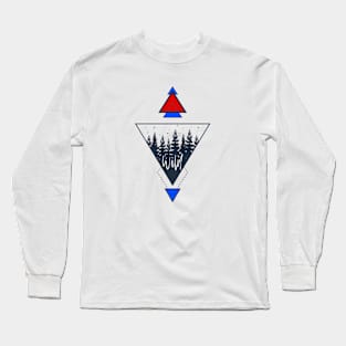 Abstract Wild Forest, Red, Blue, Black Design Long Sleeve T-Shirt